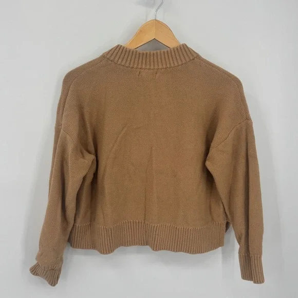 Quince Knit Button Front Cardigan Sweater Camel Tan Crew Neck Size Small - Picture 8 of 12